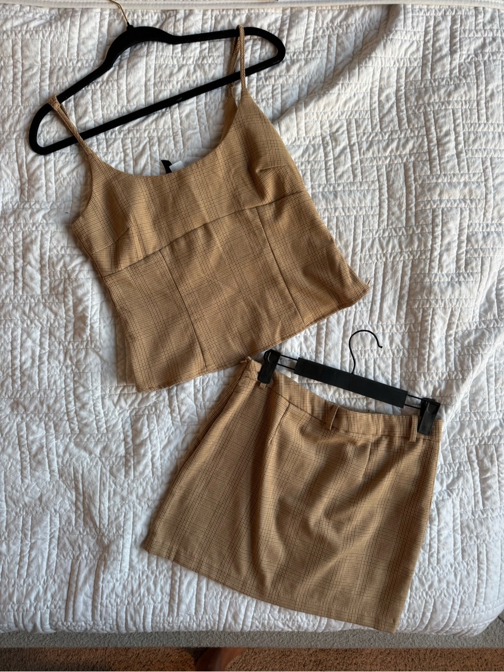 H&M Tan Plaid Two-Piece Skirt Set